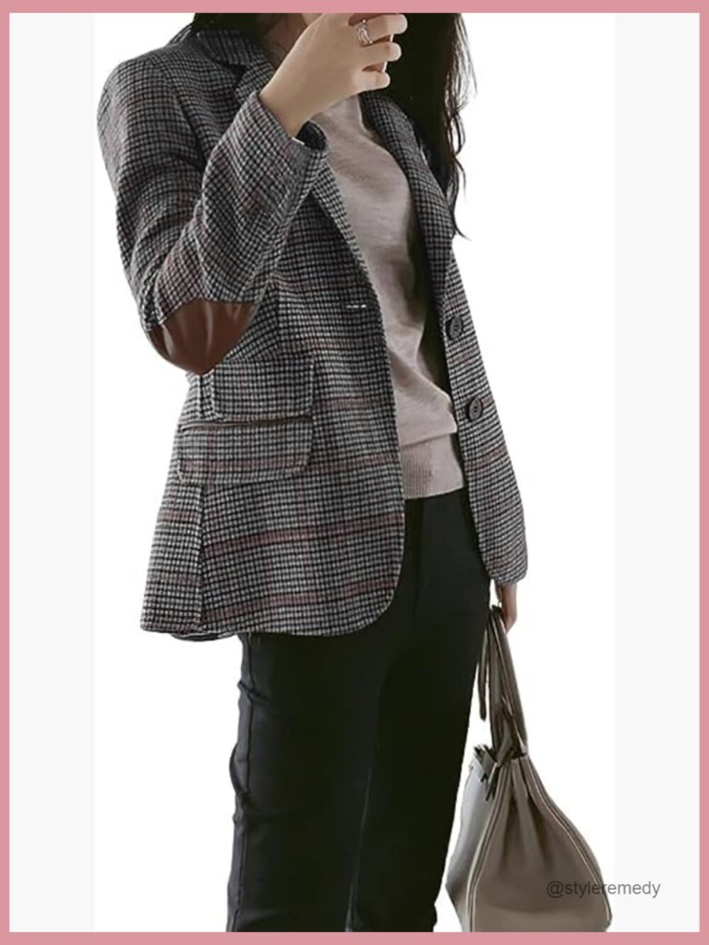 Women's Chic Lapel Collar Plaid 2-Button Business Work Office Blazer Suit Jacket - Picture 3 of 3